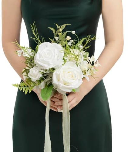 Ling's moment Bridesmaid Bouquet, Wedding Bouquets for Bridesmaids, 7 Inch Bridal Bouquets for Bridesmaids, Wedding, Ceremony, Anniversary, etc.