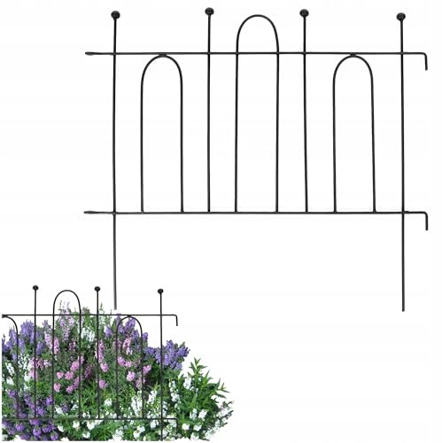 Kapaga – Gartenzaun Metall 46x60 cm Schwarz – Zierzaun, Rasenkante | Beeteinfassung, Stecksystem, Metallzaun, Dekorativer Gartenzaun, Palisade, Zaunelement Modern, Beetzaun (Schwarz, 70x60 cm)