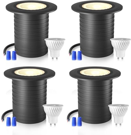 YZGWZLD 4er Set Bodeneinbaustrahler Aussen Schwenkbar GU10 IP67 Bodenstrahler Außen Warmes Weiß mit 5W LED GU10 Bodenleuchten Außen, Terassenbeleuchtungen DC12V 3000K für Garten, Hof, Rasen, Boden