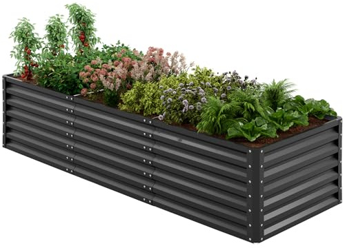 Amopatio Bancal de Metal, Jardinera elevada para jardín, 240 x 90 x 60 cm, Kit de bancal Alto para Verduras, Flores, Plantas suculentas, Hierbas, macizos de Flores y macetas, Negro