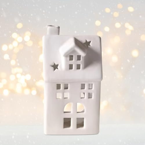 Teelichthaus Keramik,Weihnachtsdeko Lichthäuser,Lichterhaus aus Porzellan,Weihnachtshaus Beleuchtet mit LED Licht,Lichthaus Weiss Teelicht Haus Weihnachtsdorf Teelichthalter für Weihnachten Deko