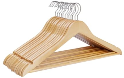 DAHLMANN 12er Set Kleiderbügel Holz massiv Natur mit Hosensteg, Einkerbungen, Rockkerben, 360° Drehhaken, für Anzüge, Hemden, Jacken, Blusen, Kleider, Hosen, belastbar bis 5 kg.