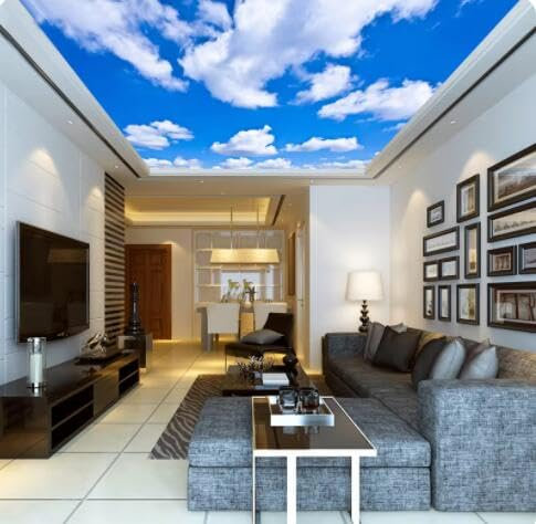 vjdlflihlh Papier Peint Mural De Plafond Personnalisé 3D Ciel Bleu Et Nuages Blancs Salon Chambre Plafond Arrière-Plan Photo Papier Peint Revêtements Muraux-300Cmx210Cm