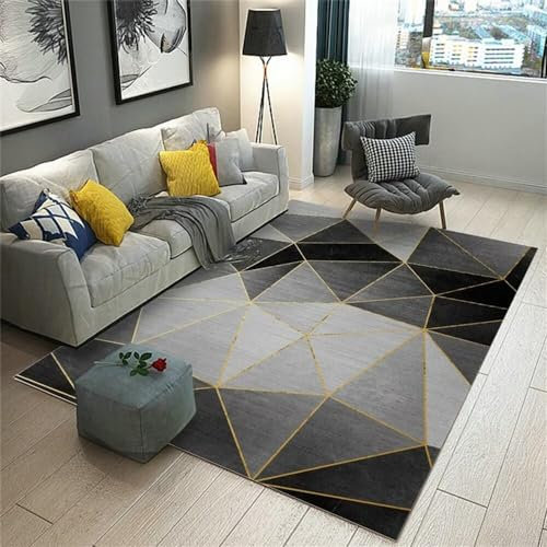 RUGMRZ Küchenteppich Läufer Waschbar Modern, Schlicht, Modisch, rutschfest, Schmutzabweisend, Geometrisch Waschbar Teppich Wohnzimmer Schwarz Teppich Kuschelig Teppich Nach Maß Küchenteppich Läufer W