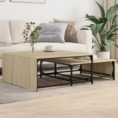 Xichuzi Satztische 2 STK. Sonoma-Eiche Holzwerkstoff und Metall, Coffee Table, Beistelltisch Set, Couchtisch, Satztische Fürs Wohnzimmer, Wohnzimmer Tisch, Kleine Tische Wohnzimmer - 845332