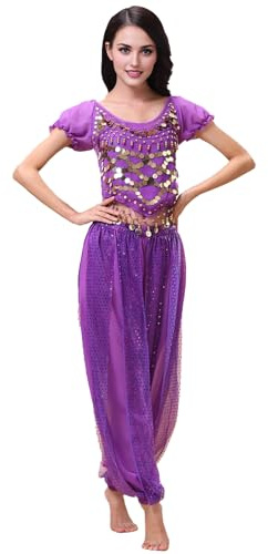 Baisdan Disfraz indio de danza del vientre para mujer, disfraz árabe para carnaval, Halloween, color morado