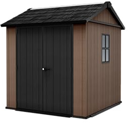 Keter Gartenhaus Newton 757/775, Naturholzoptik, Türen und Fenster, schwenkbar, braun, 4 m², 223,8 x 230 x 246 cm