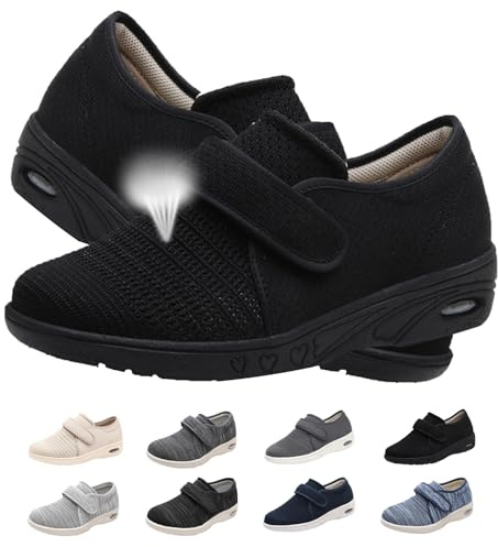 Chaussures Diabétiques pour Femme Extra Larges Légers Respirantes Réglables Chaussons de Marche pour Personnes Âgées pour Pieds Enflés 35