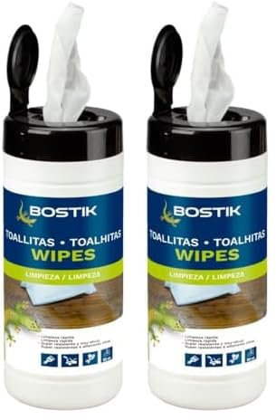 BOSTIK TOALLITAS DE LIMPIEZA, Alta Capacidad de Limpieza, Testado Dermatológicamente por Laboratorios Certificados, Limpieza de Manos, Piel, Herramientas y Superficies, Bote 80 Toallitas
