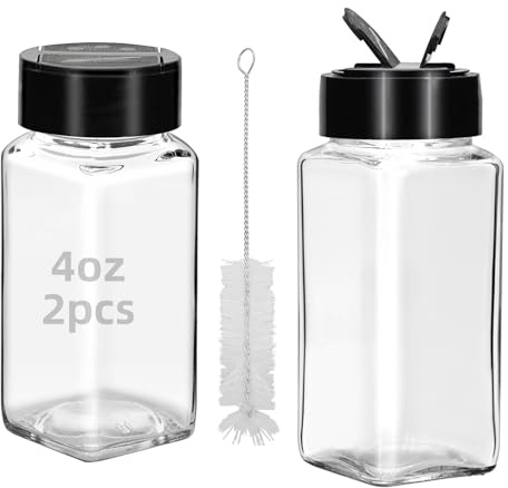 eispap 2Pcs 4oz Glass Spice Jars with Dual Sifter Cap, Spice Jars Trial Set & Supplement Set, Empty Spice Containers and Square Spice Bottles for Kitchen (2)