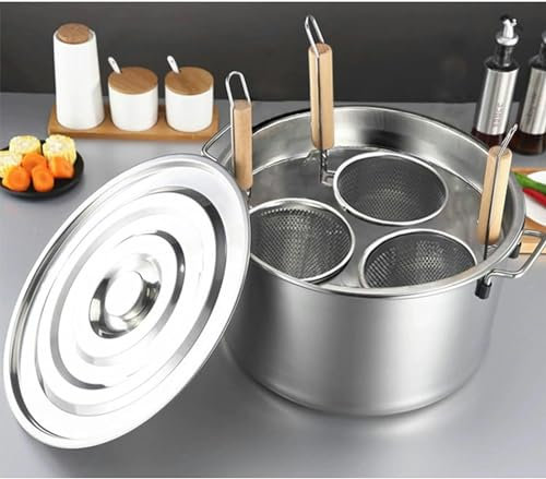 CVNIMV Olla de Fideos Comercial, Olla Multifuncional para cocinar Pasta, Juego de Olla para cocinar Pasta Comercial, con Divisor y colador, Olla de Acero Inoxidable (3 Agujeros)