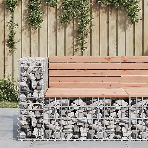 Homvdxl Gabion Garden Bench with Steel Basket & Wood Seating, 2 Seater Outdoor Bench Garden Loveseat with Steel Frame for Patio, Park, 92x71x65.5 cm, Dark Brown