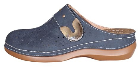Kilskor för kvinnor slip-on stängd tå clog mules damer ortopediska skor bred passform låga kilsandaler skor kudde promenadsandaler med fotvalvstöd och justerbar spännrem, Navy3, 38.5 EU