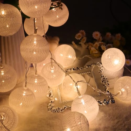 GZGXKJ Ghirlanda Luminosa 20 LED 3m Lucine LED Decorative Ø5,8cm Palla Leggera Fairy Lights per la Decorazione Interna Ed Esterna Del Matrimonio Balcone per Balconi in Camera (Bianco)