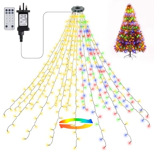 Zorela Christmas Tree Lights, 2m x 16 Strands 400 LEDs Christmas Lights for 5-10ft Christmas Tree, Waterfall Christmas Tree Lights with Remote, 11 Light Modes for Indoor and Outdoor- Multicolour