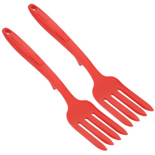 VALICLUD Tenedor De Cocina Grande De Silicona Rojo, Utensilio Ergonómico Reutilizable Para Servir Pasta y Mezclar Ensaladas, Resistente Al Desgaste, Apto Para Uso Doméstico, Paquete De 2 Unidades