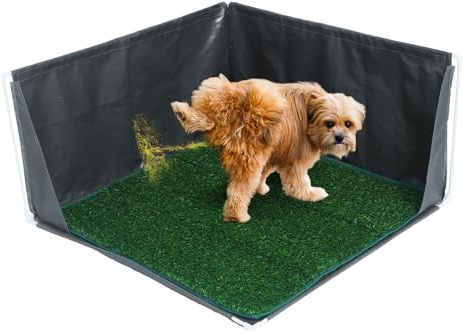 Hundetoilette mit hohen Wänden, Urinierpad-Halter, faltbar, für den Innenbereich, für Welpen und mittelgroße Hunde, nahtlos, wasserdicht, leicht zu reinigen, kein Verschütten mit Graspolster
