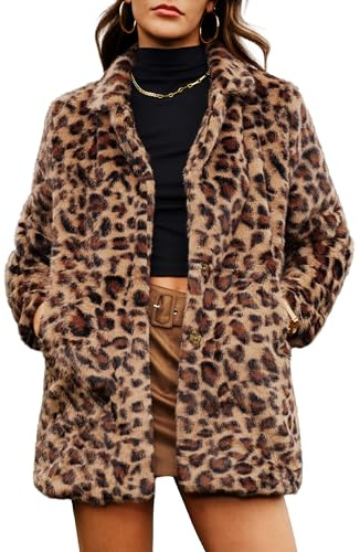 ELLEVEN Leopard Faux Fur Long Coats Winter Jackets for Women Warm Fluffy Cheetah Print Overcoat Fashion Outfits Brown Leopard X-Large