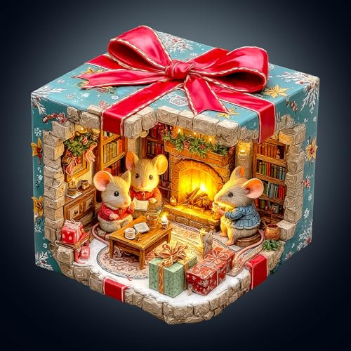 Wooden Puzzles for Adults, 270Pcs Mouse's Gift House Wood Puzzle Adult, Unique Animal Shape Jigsaw Puzzles with Wood Box, Christmas Birthday Gifts for Family Friend (34 * 32.8cm)