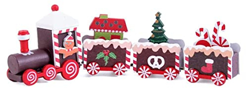 Xoeryoy Weihnachtszug-Dekoration, Weihnachts-Lebkuchenmann-Zug, 3 Waggons, Mini-Holz für Kinder, Party-Dekorationen (Dunkelrot)