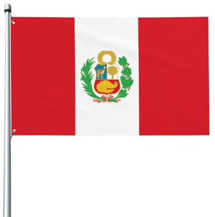Bandera de Perú. Bandera de jardín al aire libre de 3 x 5 pies, pancarta de poliéster con impresión vívida, fácil de colgar para patio, fiesta, camping.