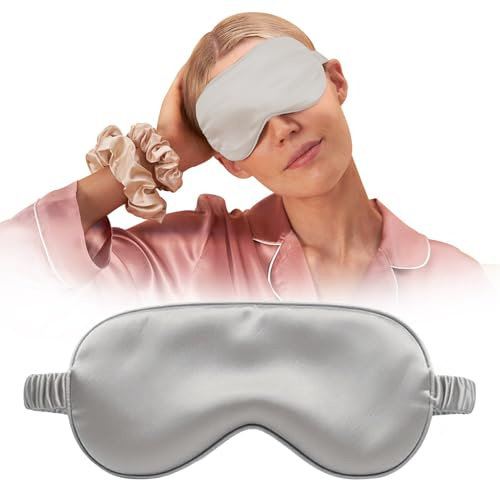 Schlafmaske,Schlafmaske Seide,Augenmaske,Sleep Mask,9 8% Lichtblockierende Schlafbrille Mit Elastischem Kopfband(Grau)
