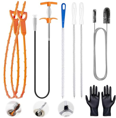 1.6 m Drain Cleaner Spiral Drain Pipe Cleaning Package - 8 Pieces Pipe Cleaner Pipe Cleaning Spiral Double Head Pipe Cleaning Brush Clog Remover for Sewer System Kitchen Bathroom Shower Toilet