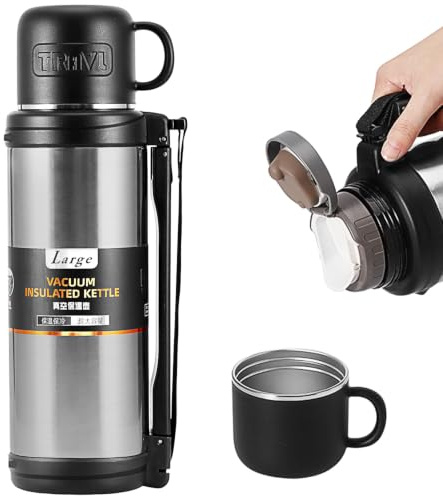 ZONJIE Vacuum Insulated Bottle - Large Flask for Hot and Cold Drinks Insulated Stainless Steel Water Bottle, Thermal Flask with BPA Free Cup, Portable Travel Water Bottle with Carry Handle (1.5L)
