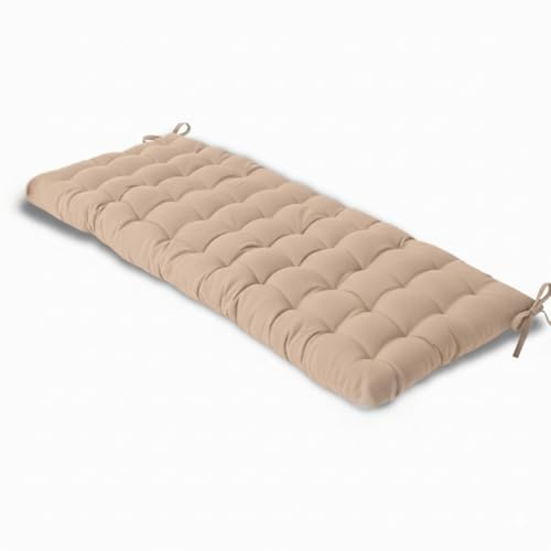 2/3 Seater Bench Cushion for Indoor, Tufted Bench/Swing/Piano Seat Cushion, 100% Cotton with 8cm Hollowfibre Filling Tie Bench Pad for Bay Window/Sofa/Patio (Tan, 108 X 42 X 8cm)