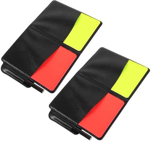 Angoily Kit Arbitro Calcio 2 Pezzi Cartellini Rossi e Gialli Sottili, Portafoglio Portatile, Penna e Blocco Note per Allenamenti Sportivi e Partite Ufficiali
