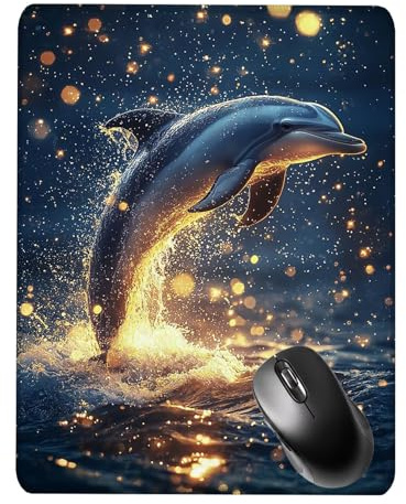 Alfombrilla Ratón Gaming, Mouse Pad, con Base de Goma Antideslizante, Superficie Impermeable, Bordes Cosidos, Compatible con Ratones Láser y Ópticos Portátil, Office, 34x28x0.3cm Delfines Luna S0F-263
