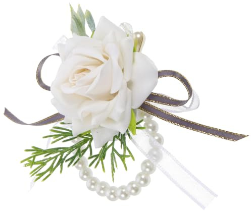 SILENRADAWN Pulsera de Muñeca para Novia de Boda Flores de Seda y Perlas, Accesorio Elegante y Rústico para Dama Especial en Fiestas y Playas