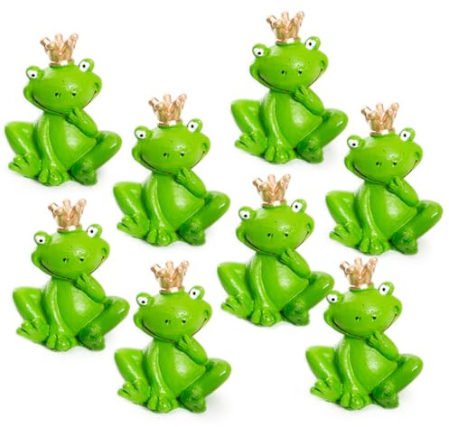 Logbuch-Verlag 8 Frösche grün mit Krone Froschkönig Figur Märchen Glücksbringer für Kinder & Erwachsene 3 cm