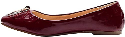 Jamron Kvinnor Härliga Ballerinor med Fluga Bekväm Fyrkantig Tå Bollplattor Tofflor Pumpar Dolly Skor Vinröd SN02922 EU39.5