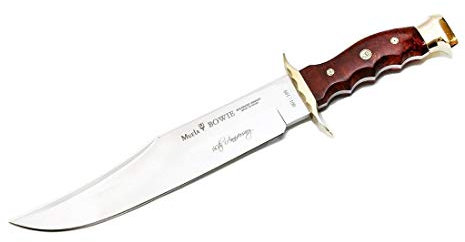 Muela Cuchillo BWE-24TH 60 Aniversario Edición Limitada hoja de acero de 24 cm y madera de arce americano para Caza, Pesca, Supervivencia y Bushcraft Realizado en Ciudad Real + Portabotellas de regalo
