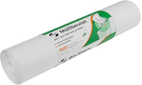 DEISS FIRST PLUS Müllsäcke aus LDPE, 1A-Material, 80 L, weiß, 50 Stück pro Rolle, Reißfest, Ideal für leichte Abfälle im Haushalt, Büro oder Bad