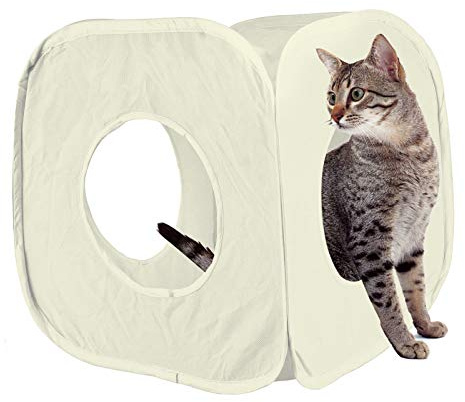 Pet Living Pop-Up-Katzen-Spielwürfel, lustig, starke Box für Katze, Kaninchen, Spielzeug (cremefarben)
