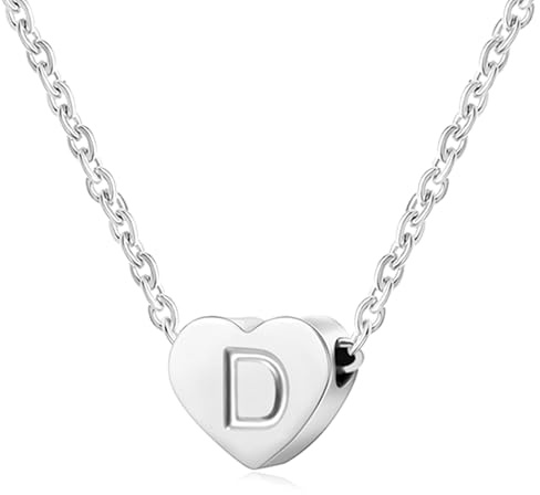 AFSTALR Silber Damen Halskette mit Klein Buchstabenherz Anhänger Initialschmuck für Frauen Mädchen Geburtstagsgeschenk