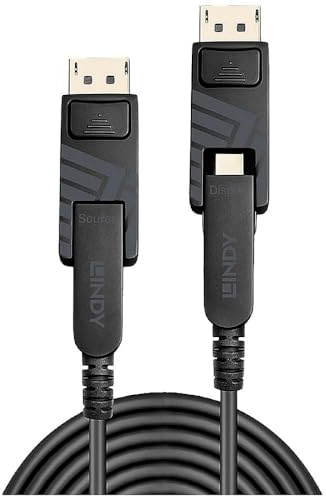 LINDY 20m Fibre Optic Hybrid Mini DisplayPort 1.4 Cable with Detachable DP Connectors