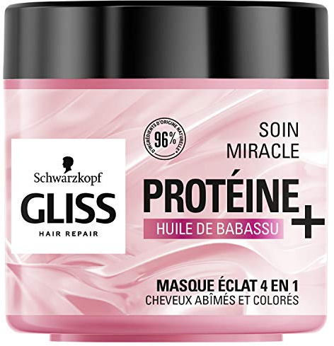Schwarzkopf - Gliss - Masque Soin Miracle Eclat 4 en 1 - Cheveux abîmés et colorés - Soin Cheveux - 96% d'ingrédients d'origine naturelle - Pot de 400ml