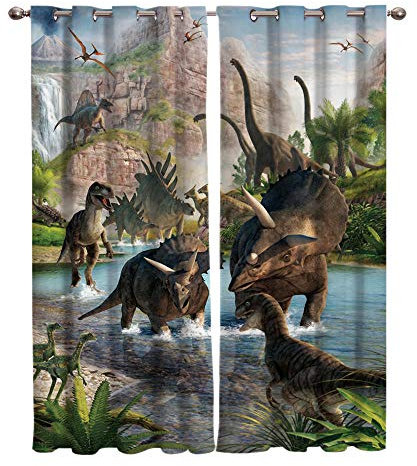 BSZHCT Kinder Gardinen Schlafzimmer Vorhang Dinosaurier Gardine Ösenvorhang Polyester Verdunkelung Thermo Vorhang Blickdicht Kinderzimmer Wohnzimmer Lärmreduzierung 234x137 cm