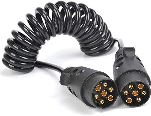 JVJ 2.0m 7Pin Trailer Extension Cable Lead Adapter with Trailer Plug Light Board Towing Socket Connector, Towing Caravan Truck Electrical Wiring Cable Connector Round