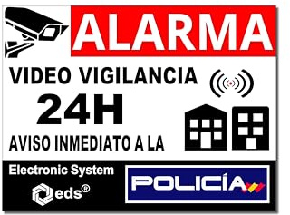 Pegatinas Alarma Videovigilancia 24H – Estilo Policía Gran Formato 14,8x10,5 cm – Set 8 Stickers Disuasorios Fondo Blanco | Seguridad Hogar, Garaje, Tienda