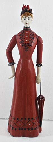 Modefigur Beauty Figur Deko Modepuppe Nostalgiefigur Dame rotes Kleid mit Schirm vorwiegend aus Holz H 30 cm