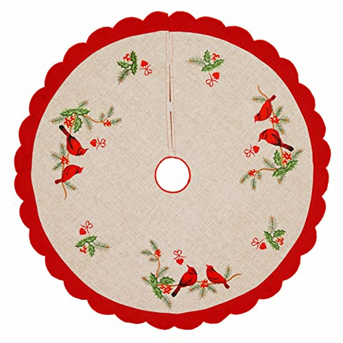 Grelucgo Jupe double épaisseur doublée cardinal brodé, Cache Pied Sapin Décoration Noël (diamètre 83,8 cm)