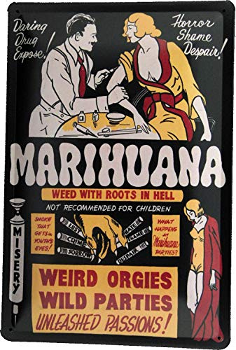Blechschild 20x30 Marihuana Weed with Roots in Hell im Retro Nostalgie Vintage Design Cannabis Smoke Hanf Rauchen Tabak