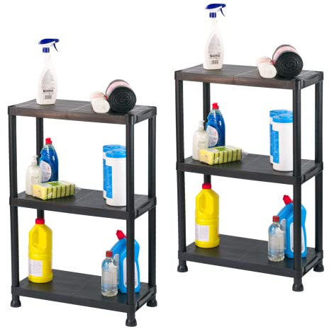 KCT 3 Tier Plastic Shelving Garage Shelves Home Shelf Storage Unit for Office, Shed, Workshops - Pack of 2