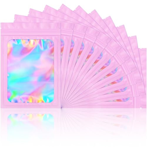 100 sacchetti in Mylar a prova di odore, richiudibili, con finestra trasparente, per conservare alimenti, ciglia e gioielli elettronici, 100 pezzi, colore: rosa