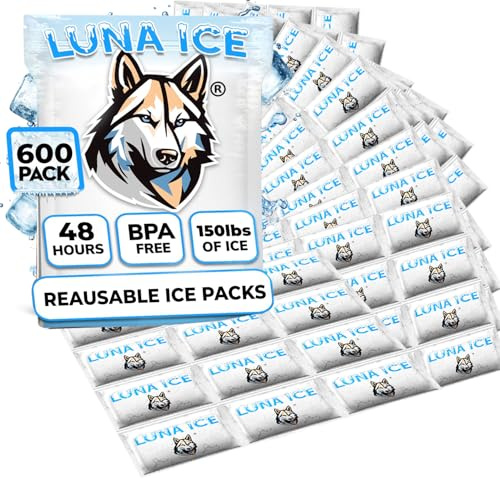 LUNA ICE Trockene Kühlakkus für den Versand – langlebige Kühlakkus – 24+ Stunden Gefrierleistung – BPA-frei – 600 Stück – 68 kg – Hielo Seco – wiederverwendbare Gelsteine für Lebensmittel