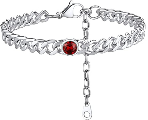 ChainsHouse Cuban Link Anklets for Women Feet Jewelry Thick Ankle Bracelet, 01.Jan.(Garnet)-silver (CHA18533G-1-8-CHEU)